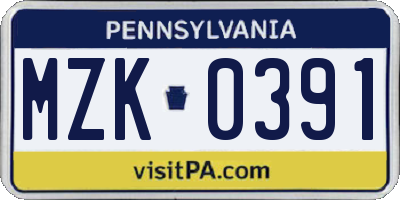 PA license plate MZK0391