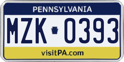 PA license plate MZK0393