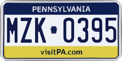 PA license plate MZK0395