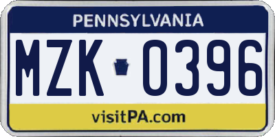 PA license plate MZK0396