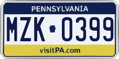 PA license plate MZK0399