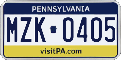 PA license plate MZK0405