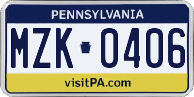 PA license plate MZK0406