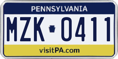 PA license plate MZK0411
