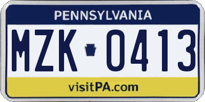 PA license plate MZK0413