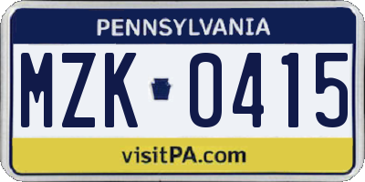 PA license plate MZK0415