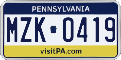 PA license plate MZK0419