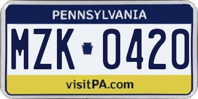 PA license plate MZK0420