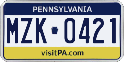 PA license plate MZK0421