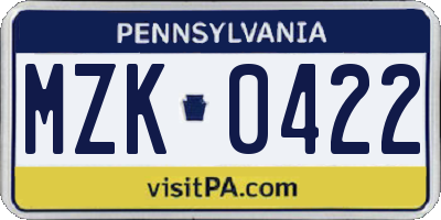 PA license plate MZK0422
