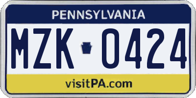 PA license plate MZK0424