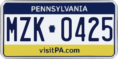 PA license plate MZK0425
