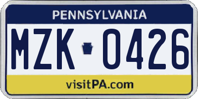 PA license plate MZK0426