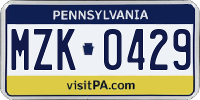 PA license plate MZK0429