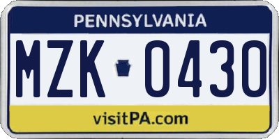 PA license plate MZK0430