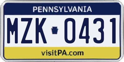 PA license plate MZK0431