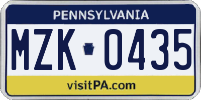 PA license plate MZK0435