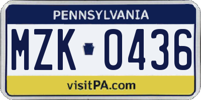 PA license plate MZK0436
