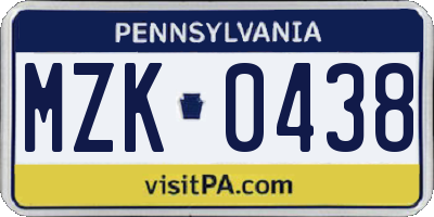 PA license plate MZK0438