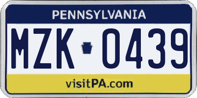 PA license plate MZK0439