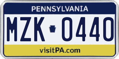 PA license plate MZK0440