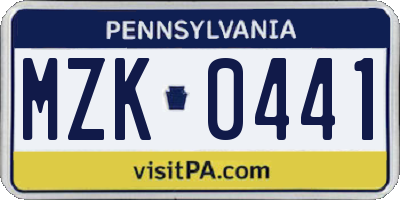 PA license plate MZK0441