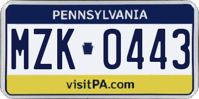 PA license plate MZK0443
