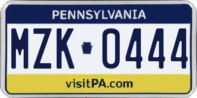 PA license plate MZK0444