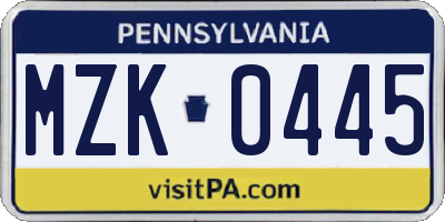 PA license plate MZK0445