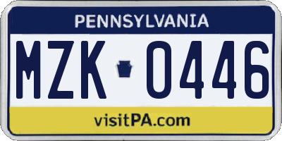 PA license plate MZK0446