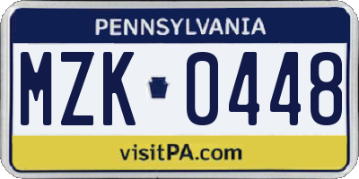 PA license plate MZK0448