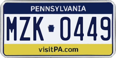 PA license plate MZK0449