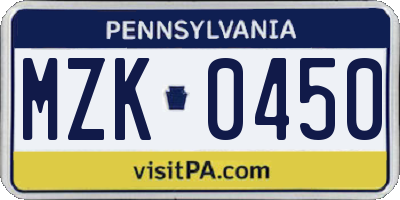 PA license plate MZK0450