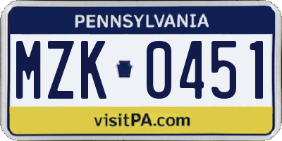 PA license plate MZK0451