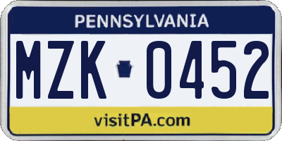 PA license plate MZK0452
