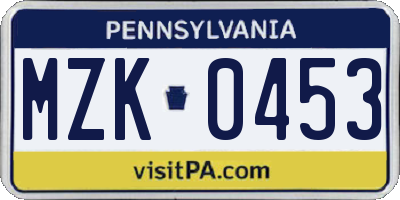 PA license plate MZK0453