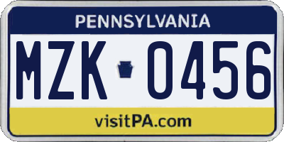PA license plate MZK0456