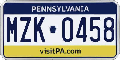 PA license plate MZK0458