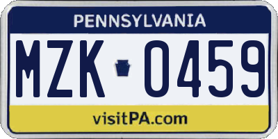 PA license plate MZK0459