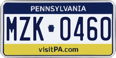 PA license plate MZK0460