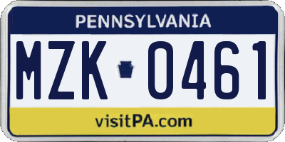 PA license plate MZK0461