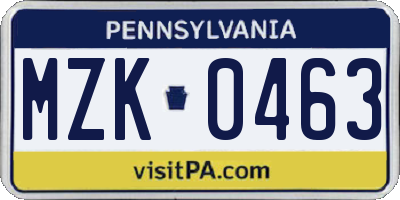 PA license plate MZK0463