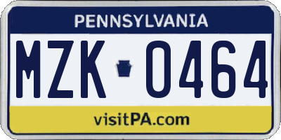 PA license plate MZK0464