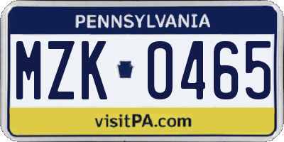 PA license plate MZK0465