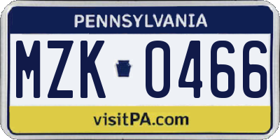 PA license plate MZK0466
