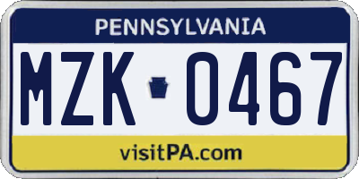 PA license plate MZK0467