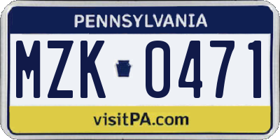 PA license plate MZK0471