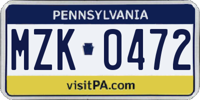 PA license plate MZK0472