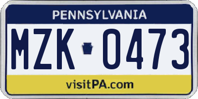 PA license plate MZK0473