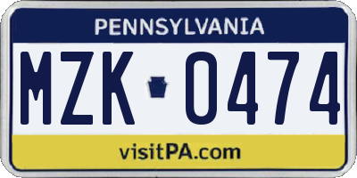PA license plate MZK0474